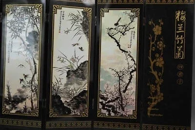 Decorated Lacquer Draw Plum Blossoms Orchid Bamboo Chrysanthemum 6 Side Screen