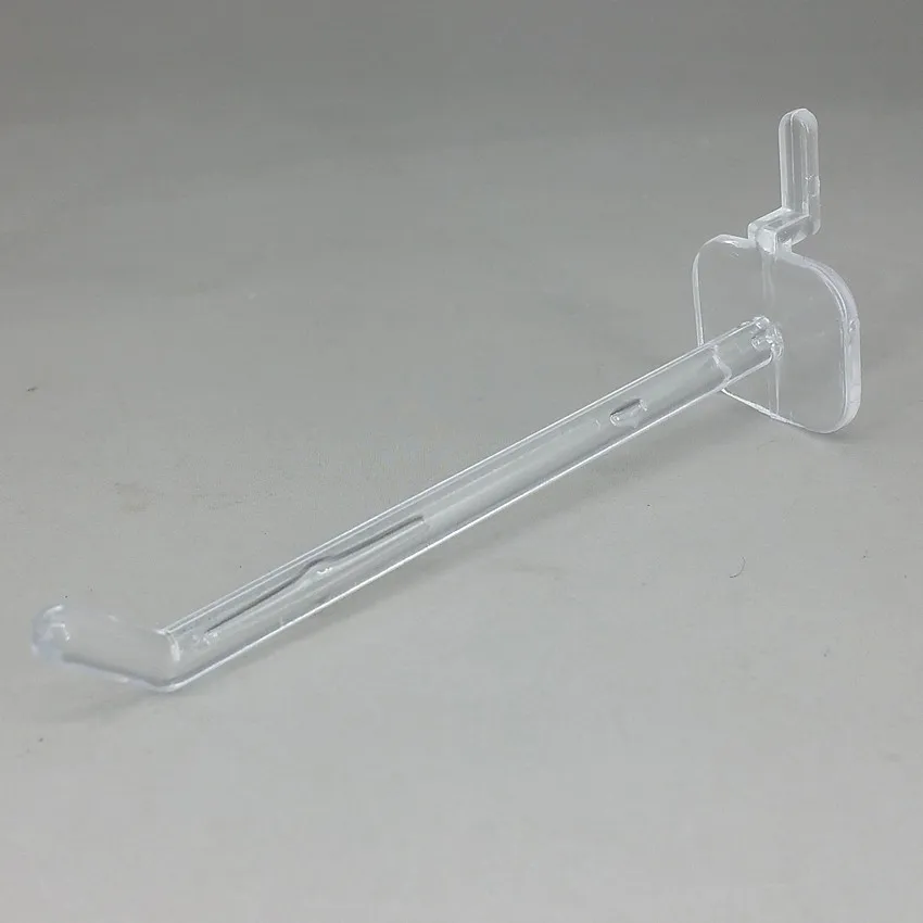 100 unidades de ganchos colgantes de plástico transparente para exhibición en estanterías, de un solo pie, para tablero de ranuras de supermercado y tablero de malla de almacenamiento