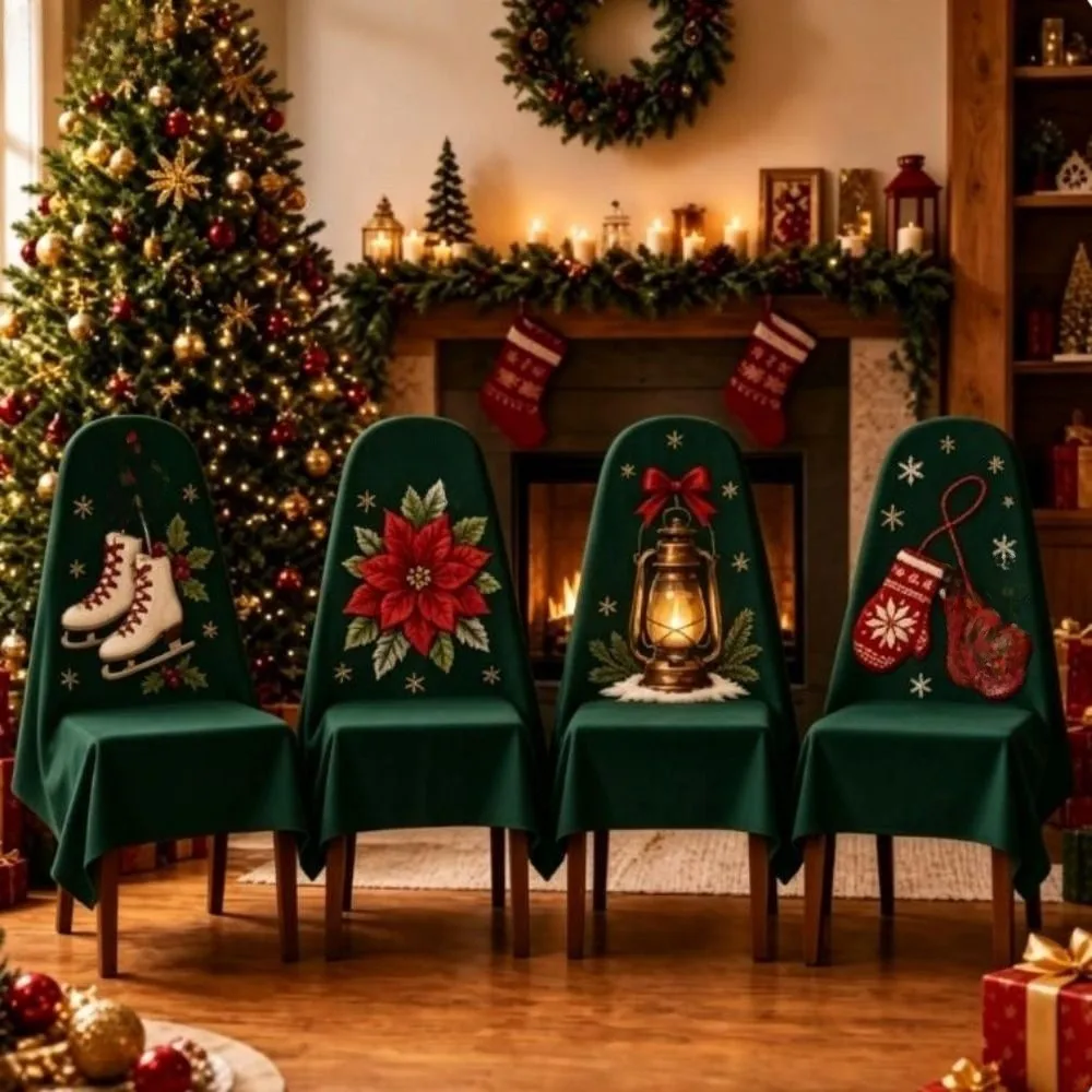 4 pcs Snowman Christmas Chair Cover Dustproof 2D Print Santa Chair Dust Cover Dwarf Chair Protective Sleeves