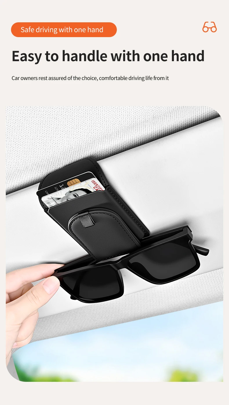 Auto-Sonnenblenden-Brillenhalter aus PU-Leder, magnetischer Brillen-Aufbewahrungskoffer, Karten- und Ticket-Organizer-Clip, Auto-Innenzubehör – Detail 12