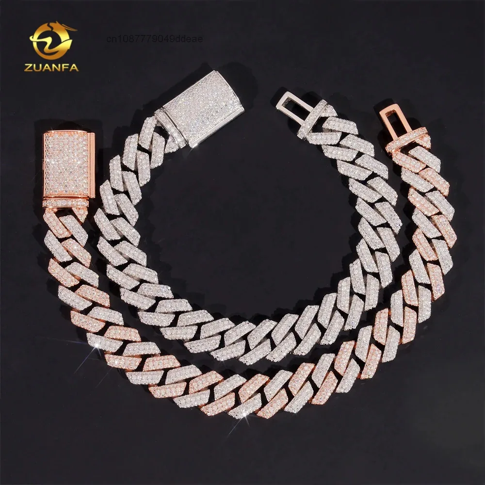High 12.5MM Quality Moissanite Hip Hop Bracelet 925 Silver Iced Out Moissanite Cuban Link Bracelet 1Row Higher Design Two Tone..