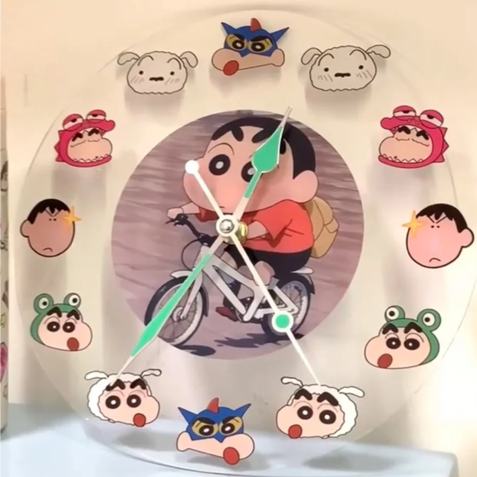 Kawaii Anime Crayon Shin-chan Acrylic Clock Cute Creative Simple Desktop Pendant House Decoration Wall Hanging Clock Gift