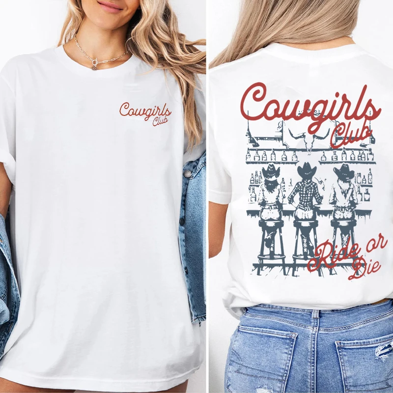 

Women's Western Cowgirl Club Graphic Tee Casual Crew Neck Short Sleeve T-Shirt with Cowgirl Letter Design Streetwear Female Tops