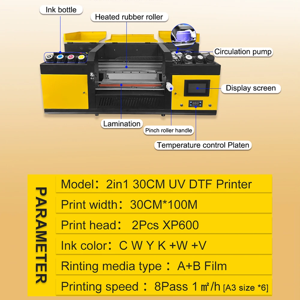 A3 UV DTF Printer with Dual XP600 Head Printing Laminating 2in1 UV DTF Printer For Crystal Stickers UV DTF Transfer Film Sticker