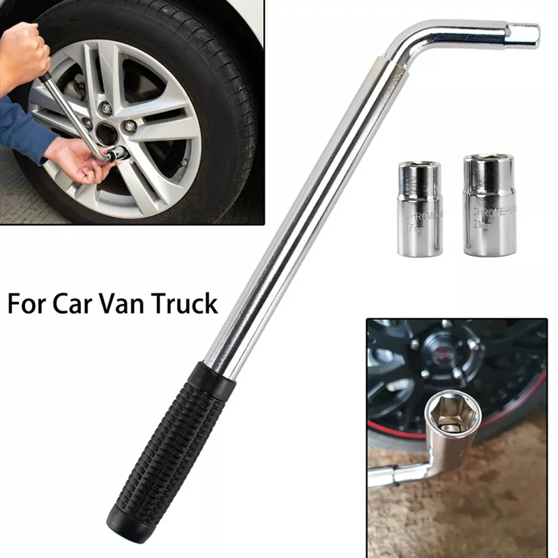 380-500 Mm Extendable Lug Wheel Brace Wrench Telescopic Auto Socket Tyre Nut 17, 19, 21, 23Mm L-Shaped Tire Wrench