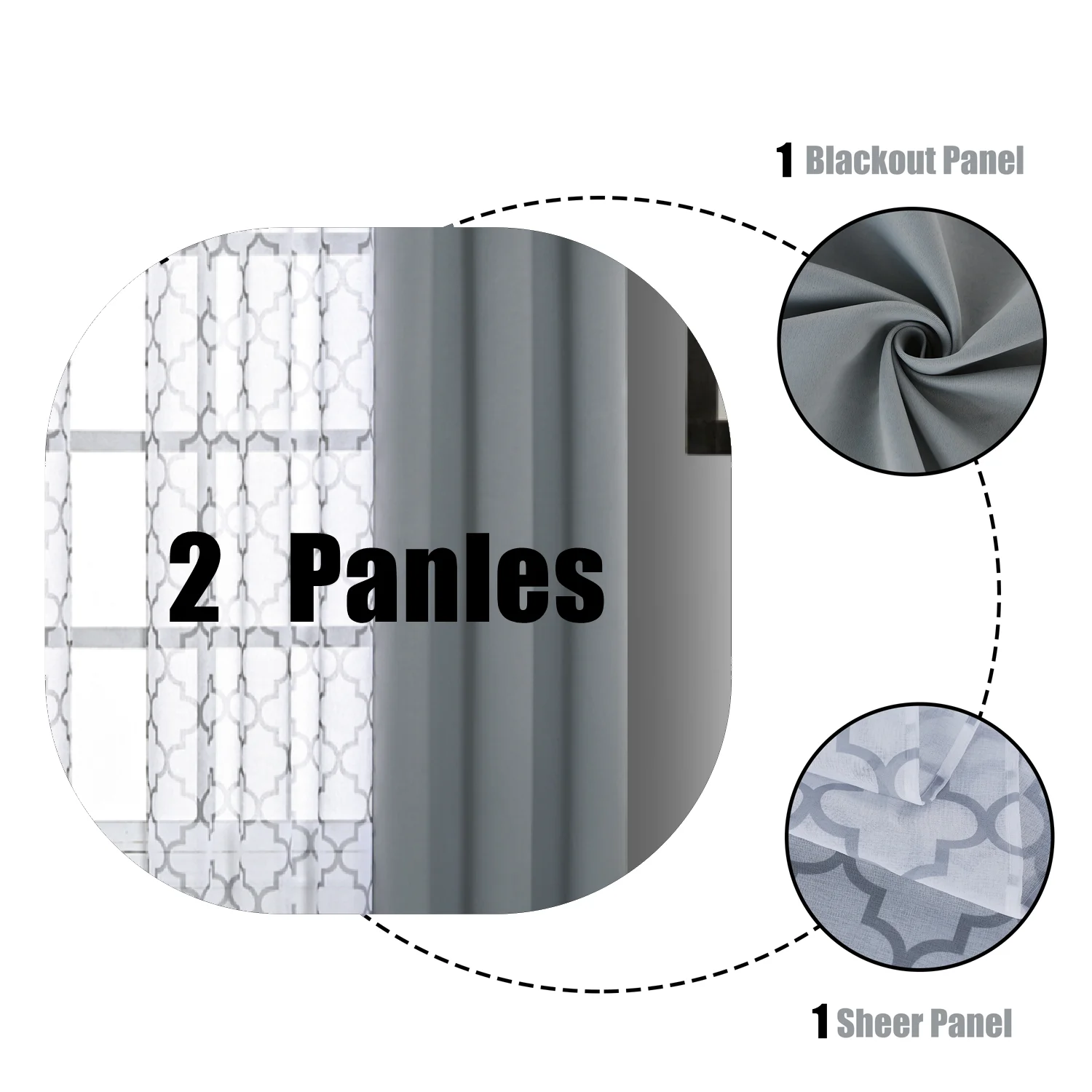 2PCS Curtains, 1PC Moroccan Print Sheer Curtains And 1PC Blackout Curtains For Bedroom, Living Room Grommet Window DrapesOffice