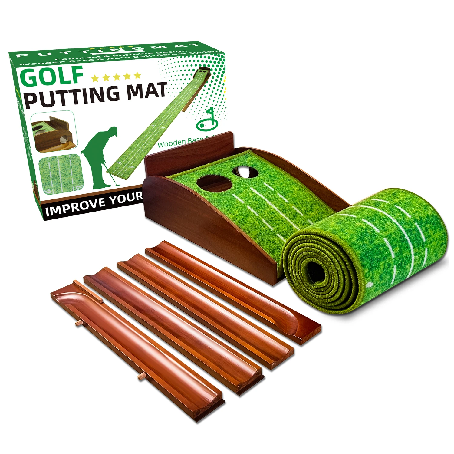 KOFULL Putting Green Indoor Mat Outdoor Golf Putting Mat with Automatic Ball Return - Ideal for Home & Office and Outdoor Use