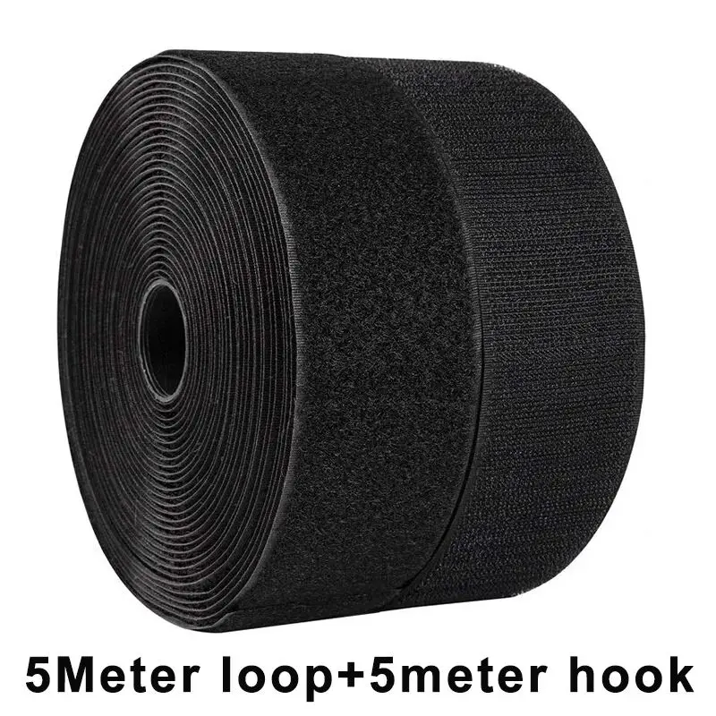 5Meter Sew on Hook and Loop Tape 20/25/30/50mm Non-Adhesive Fastener Tape Nylon Strips Fabric Interlocking Tape DIY Crafts Black