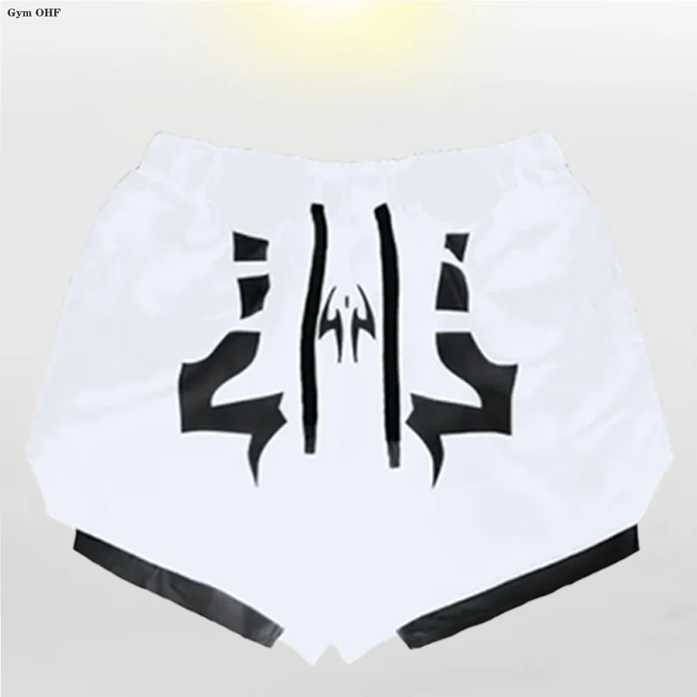 Double Layer Shorts Men\'sPrint Gym Casual Sports Compression Shorts Running Mesh 2-in-1 Sports Boxing Training Shorts Man