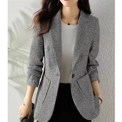 2023 Women's Fashion Korean Edition Suit Sequin Thousand Bird Checker Suit Autumn Winter Casual Foreign Style Coat Goddess Style