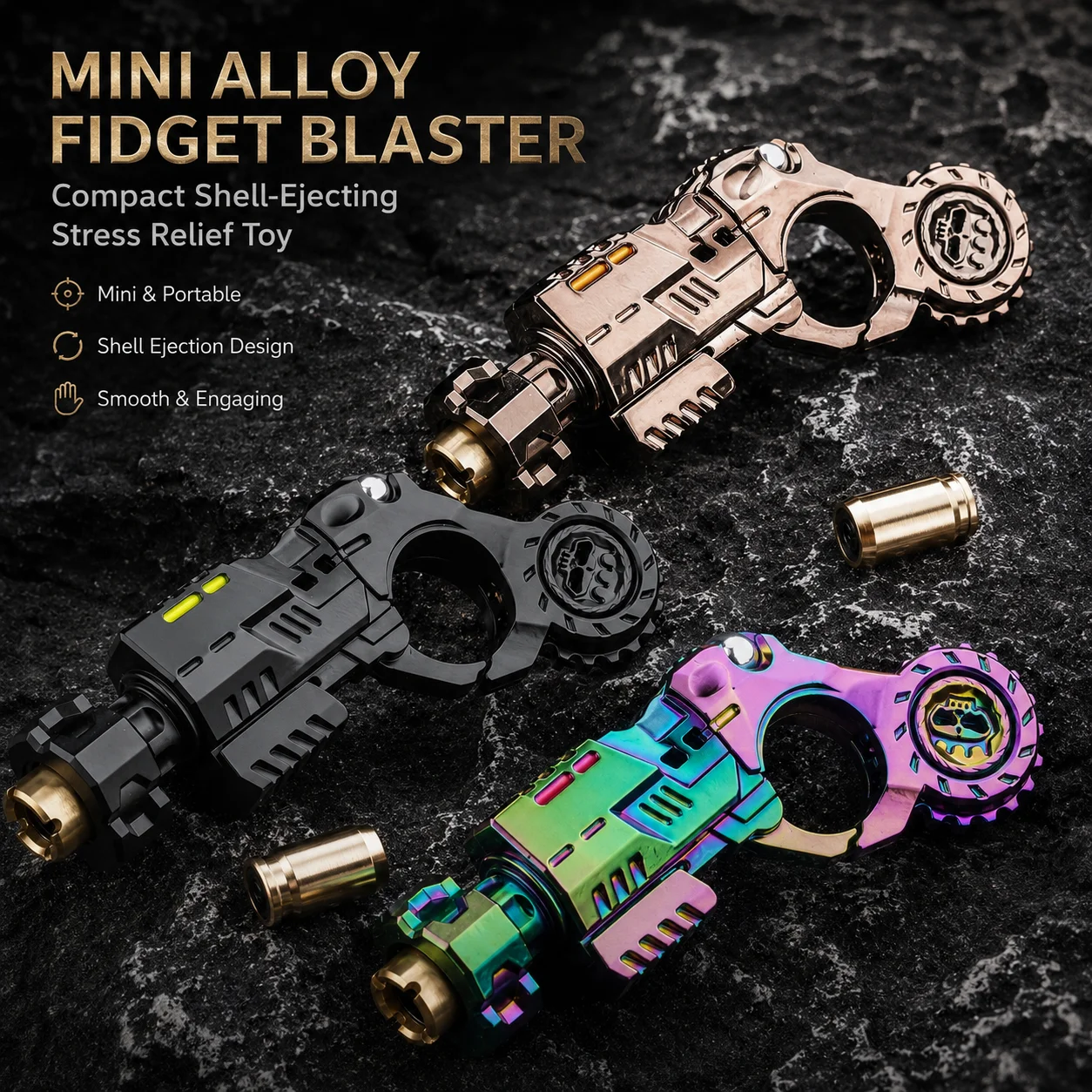 Mini Finger Spinning Top EDC Fidget Toy Shell-Ejecting Alloy Pistol Desk Gadget Stress Relief Sensory Gift for Teen Boys