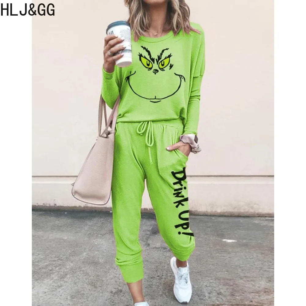 

HLJ&GG Fashion Street Style Women Round Neck Long Sleeve Top And Jogger Pants Two Piece Sets Female Matching Sporty 2pcs Outfits