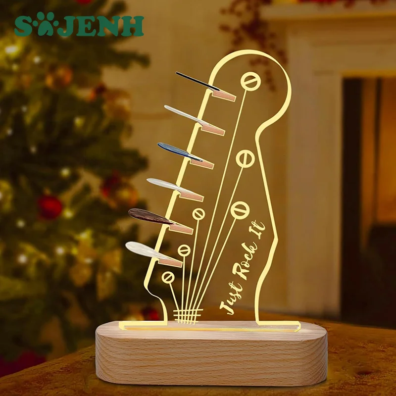 Desktop Guitar Pick Decorative Light Usb Case Holder Light LED Acrylic Pick Holder Guitar Pick Display Rack Guitar Accessories