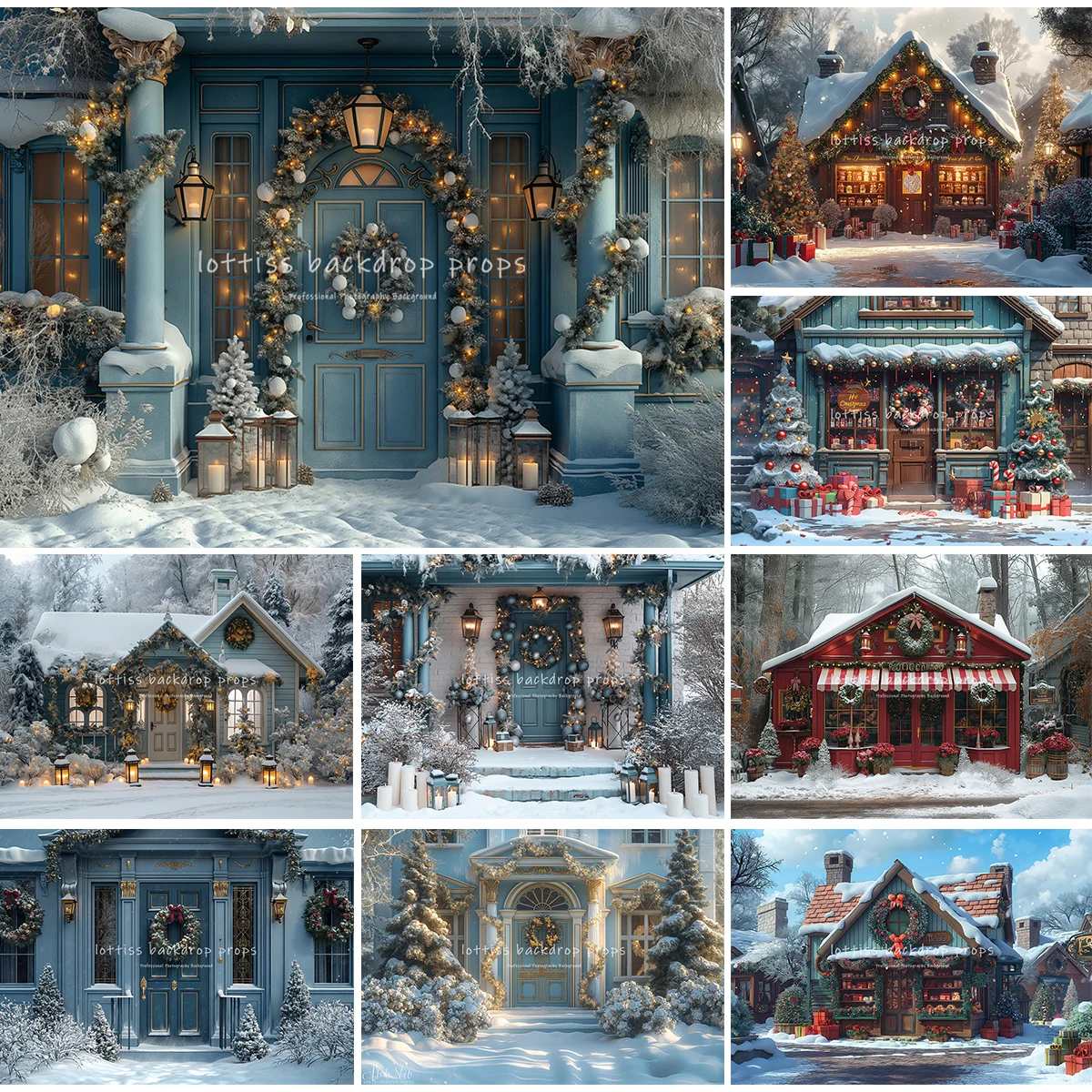 Snowy Christmas House Front Backdrops Kids Baby Photography Child Adult Photocall Decors Snowflake Streets Backgrounds