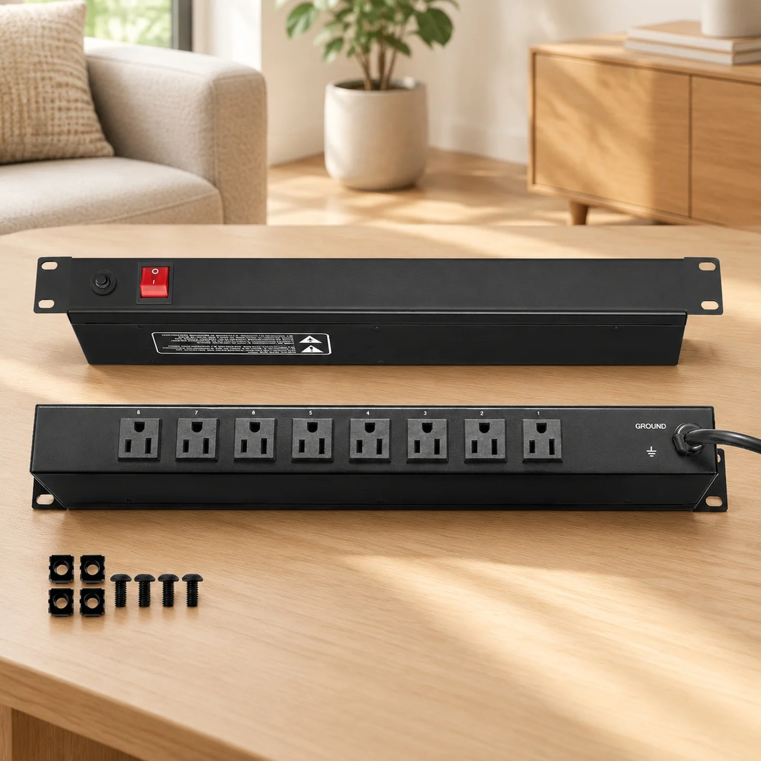 1U PDU, 8 Outlets, Rack Mount Power Strip Fits Standard 19