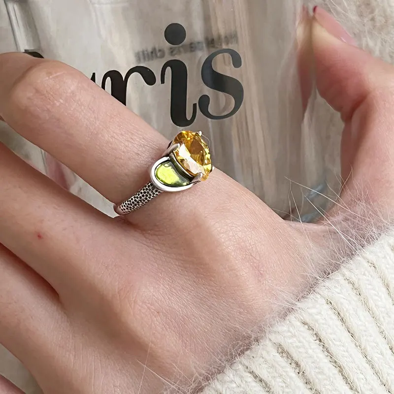 

Silvology Real 925 Sterling Silver Yellow Zircon Heart Rings for Women Two Color Vintage Do The Old Korea Rings Unique Jewelry
