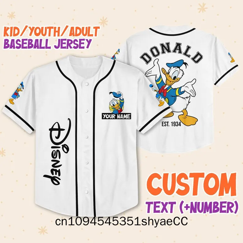 Custom Disneyland Daisy Duck Vintage Disney Characters Jersey, Youth, Adult Disney Baseball Jersey Sports, Cute Custom Number Bi