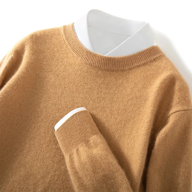 Pure color autumn and winter new 100% cashmere men's o neck sweater loose fashion pullover slim warm knit long sleeve top