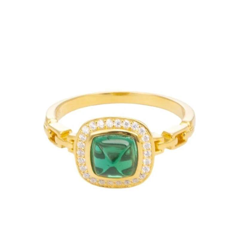 

ZFSILVER 925 Silver Luxury Cultivated Gemstone Emerald 6mm Tower Square Ring For Charms Women Wedding Party Jewelry Gift R3-0572