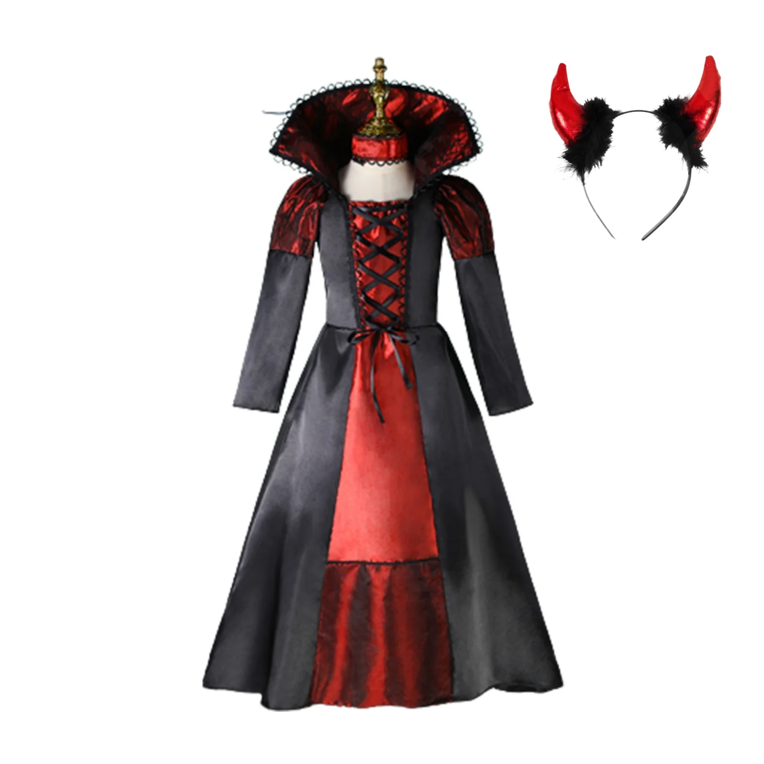 Halloween Fantasy Children's Costumes Ghost Bride Gothic Cosplay Girls Red Vampire Day of The Dead Kids Costumes for Girls