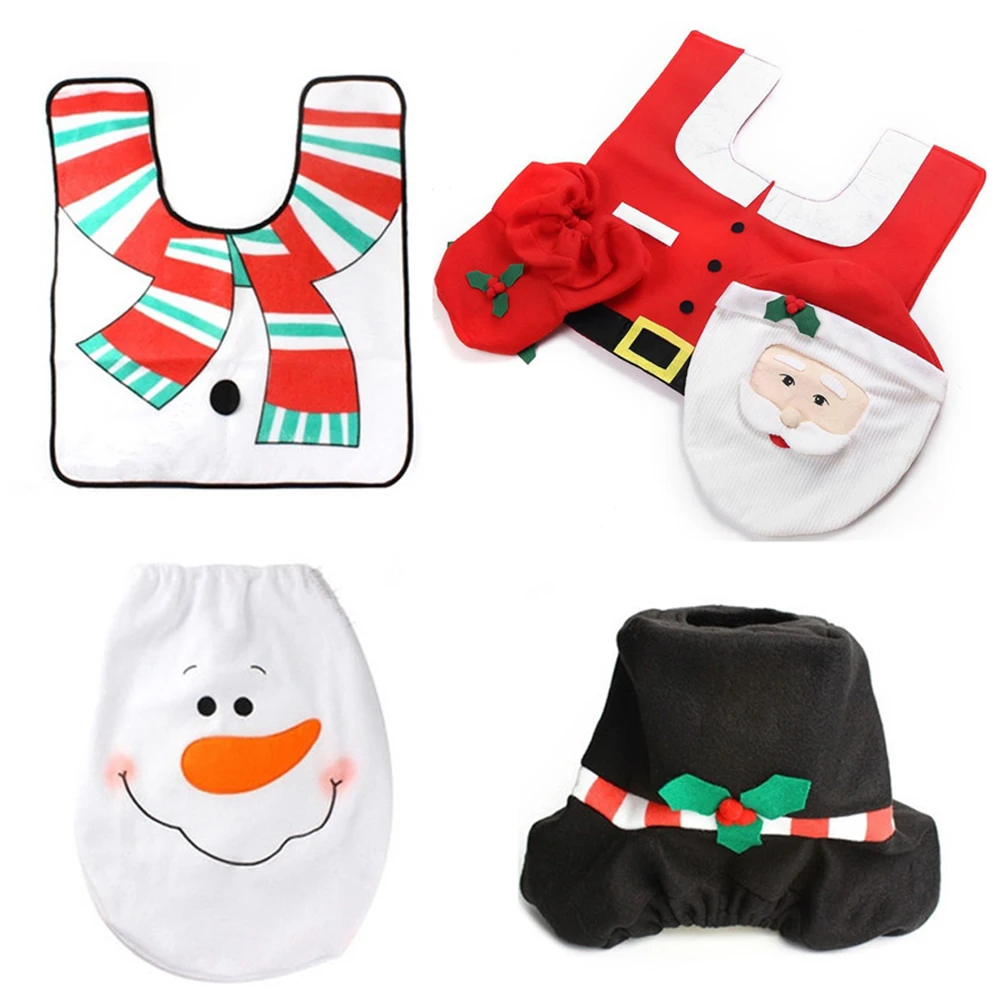 Cute Christmas Toilet Seat Covers, criativo Papai Noel Banheiro Mat, Xmas Suprimentos para Home Decor, Presente de Ano Novo, 2024