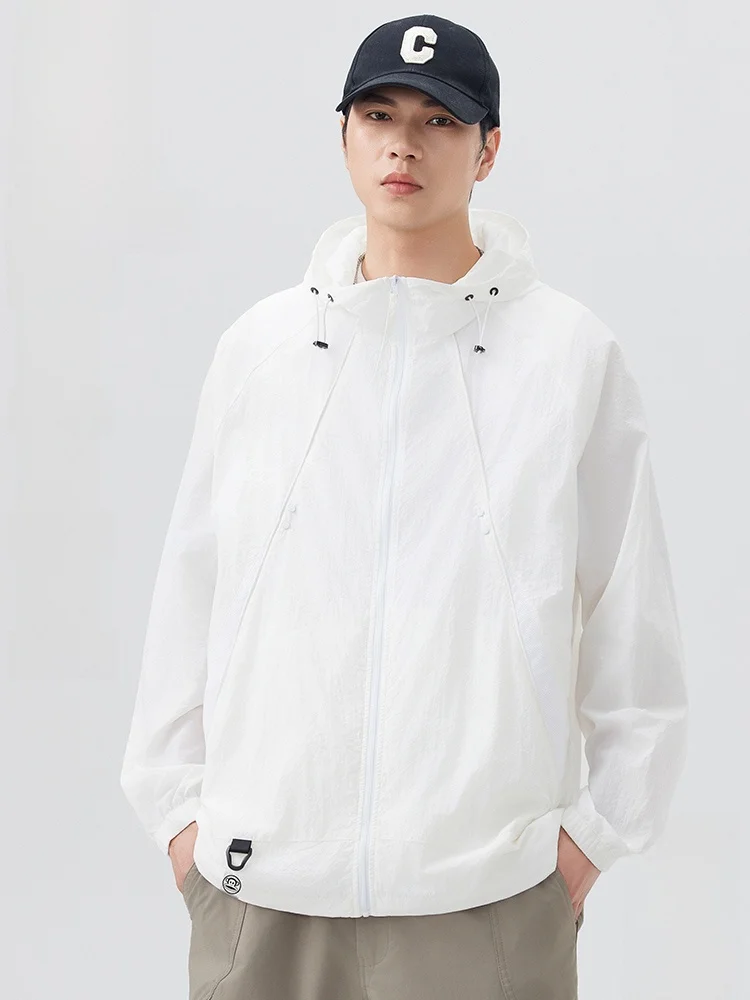 

PaulFrank UPF50 Ice Silk Men's Summer Lightweight Outdoor Fiing Hooded Sun Protection Clothing Loose Fit Long Sve Zipper