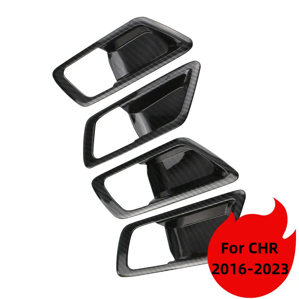 Car Inner Door Handle Bowl Cover Trim for Toyota CHR C-HR 2016 2017 2018 2019-2023 ABS Carbon Fiber Stickers 4Pcs Decoration