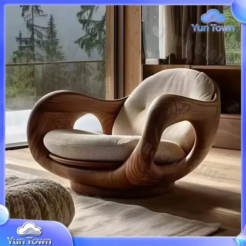 for luxury single-seat solid wood cabin round wood chair for home villa living room bedroom creative design leisure sofa
