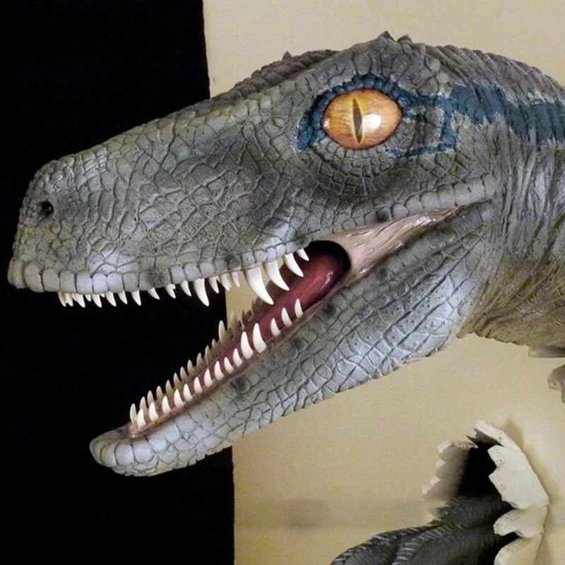 Jurassic World Dinosaur Wall Head Statue Bust Jurassic Velociraptor Dinosaur Head Wall Hanging Sculpture  Art 3D Sculpture