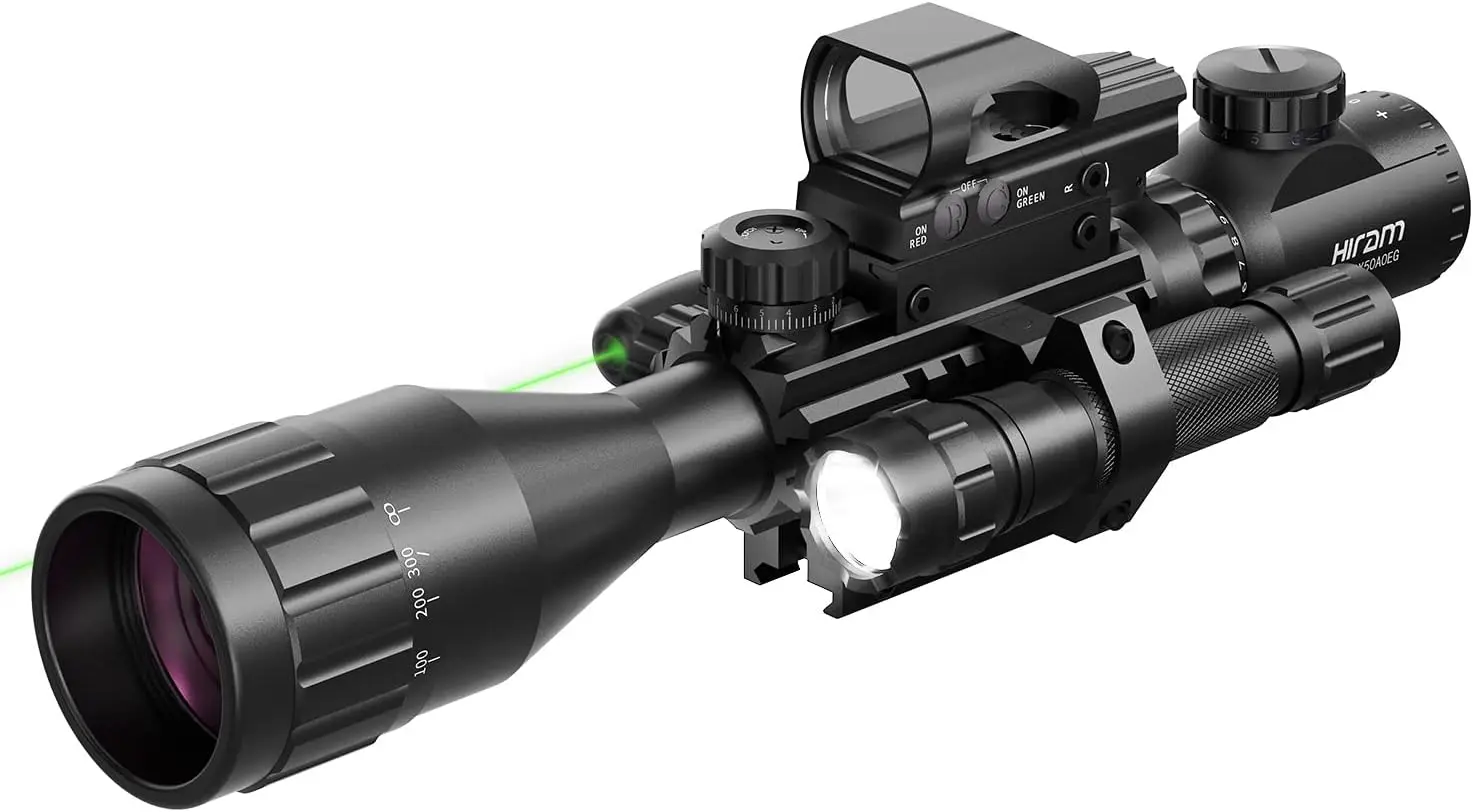 

Rifle Scope Combo with Green Laser, Reflex Sight, and 5 Brightness Modes Flashlight