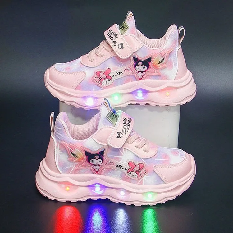 

Sanrio Kuromi Children's Shoes Girls' Sneakers Spring and Autumn Period Cartoon Led Light Y2K Kawali Sweet Let In Air Waterproof