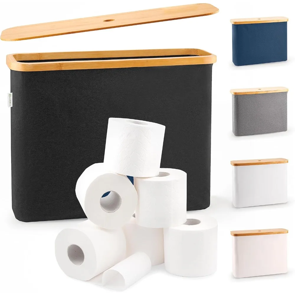 

Toilet Paper Storage for 12 Rolls, Stackable & Foldable - The Ultimate Bathroom Organizer - Waterproof Basket with Bamboo Lid