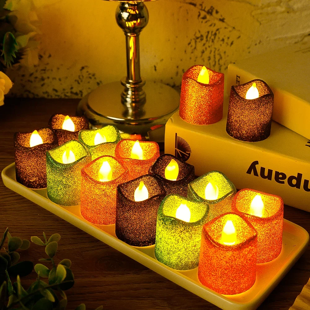 4/1PCS LED Luci di candela Senza fiamma Glitter Tea Light Multi-colore Forma d'onda Lampada da tavolo Ornamento Matrimonio Festa di Natale Decorazioni per la casa