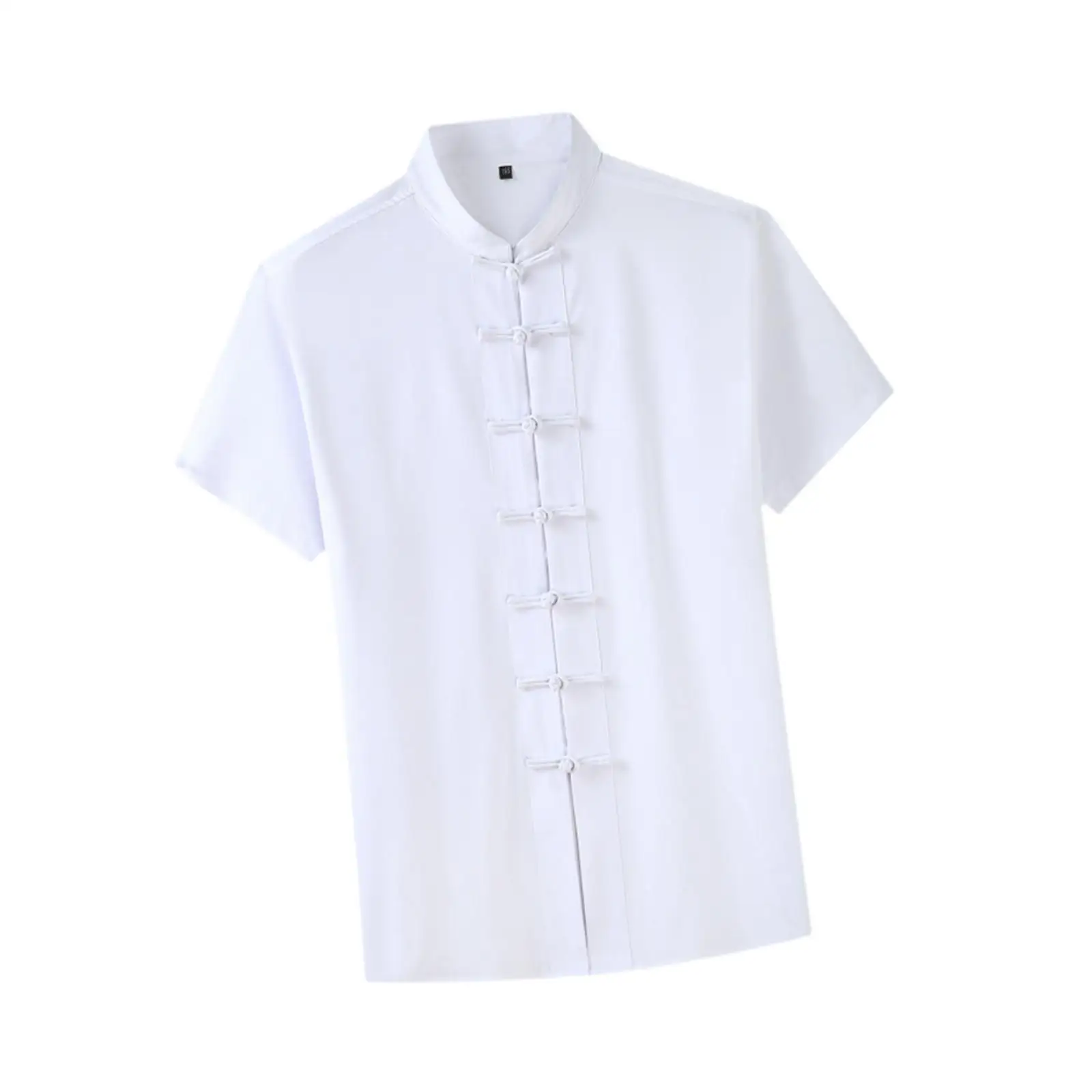Casual Chinese Jacket Men Tang Suit Shirt Kung Fu Uniform Short Sleeve Polyester Breathable Tee for Summer Training