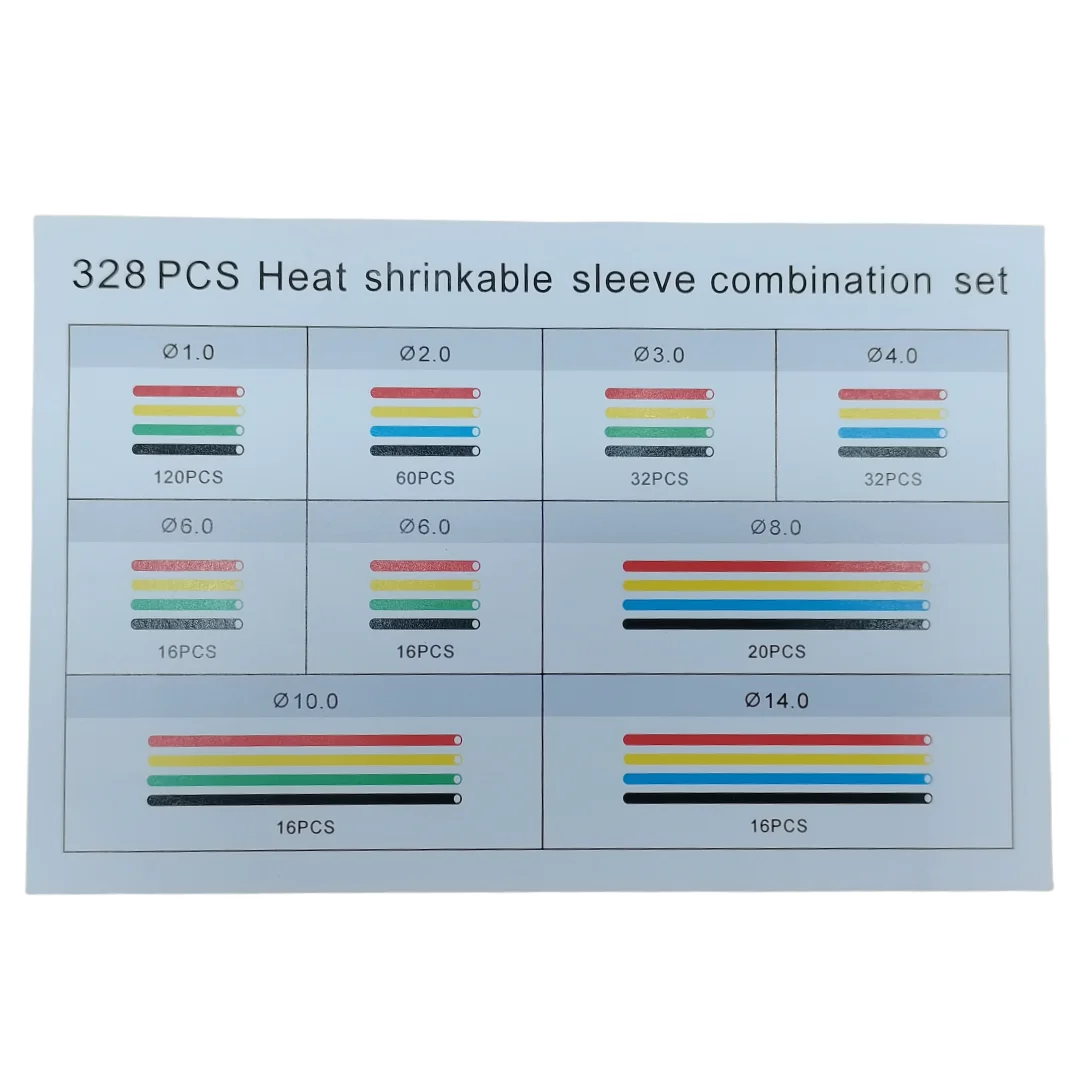 328 buah/Set poliolefin menyusut berbagai macam panas menyusut tabung kawat kabel terisolasi Sleeving Tubing Set 2:1