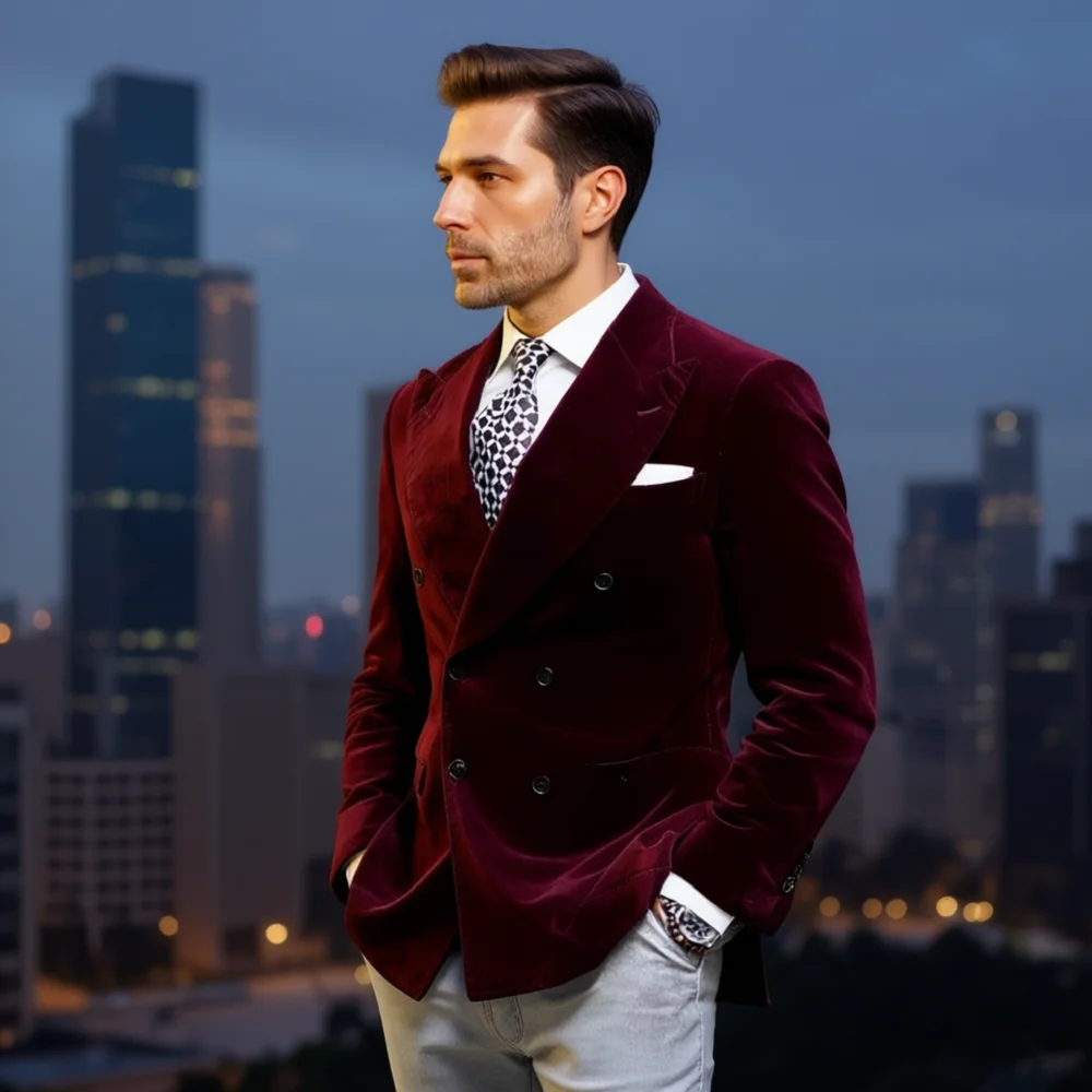 Men's Suit Slim Fit Solid Color  Corduroy Tuxedo Jacket Set Luxury Cashmere Coat Casual Designer Elegant Business