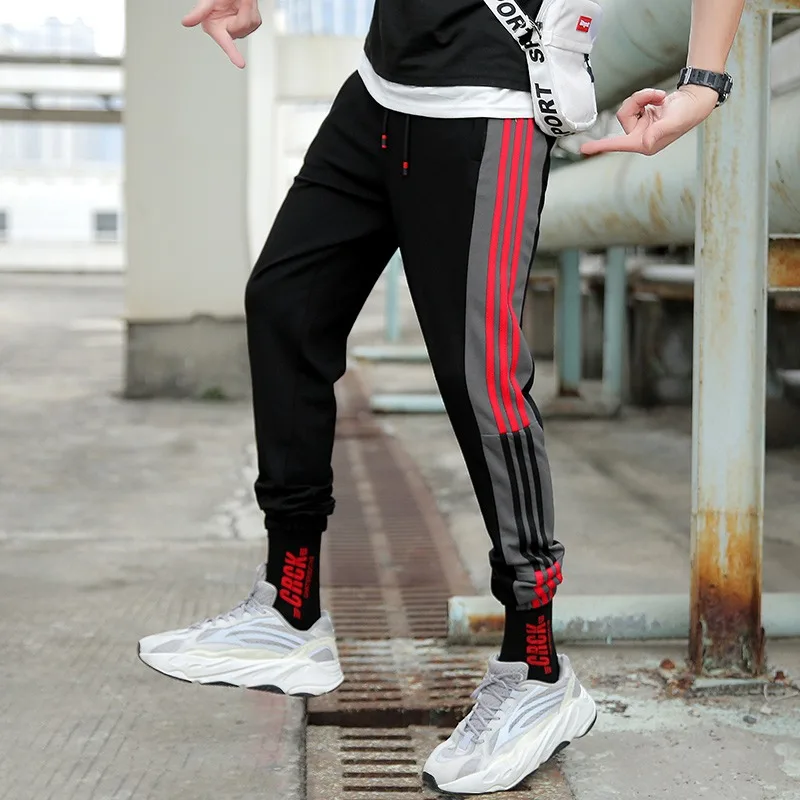 

Men's New Sports Casual Pants Splice Stripe Gym Low Feet Zip Pocket Cotton Summer Pants Men Casual Sports Running Trousers Male