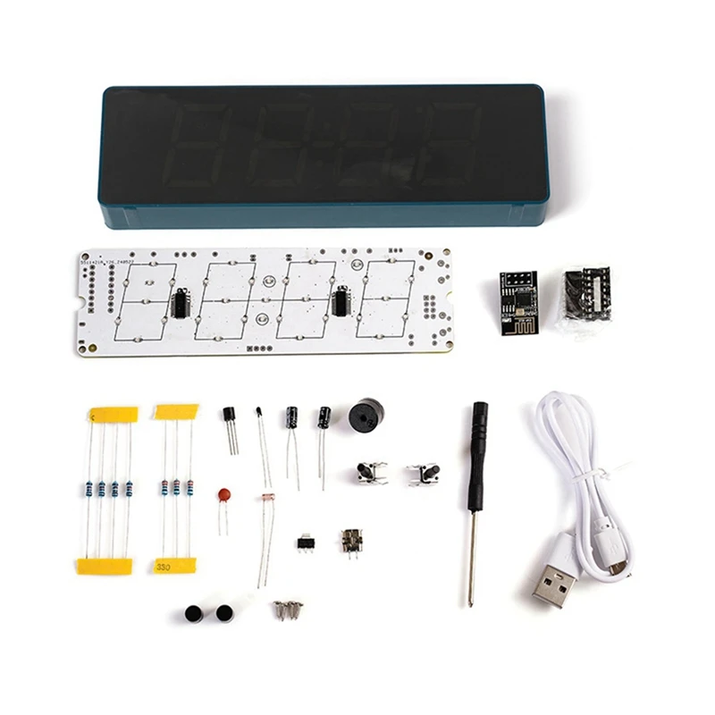 DIY Electronic Kit Digital RGB Colorful LED Alarm Clock Suite 4Digit Date Temperature Clock Soldering Project Practice