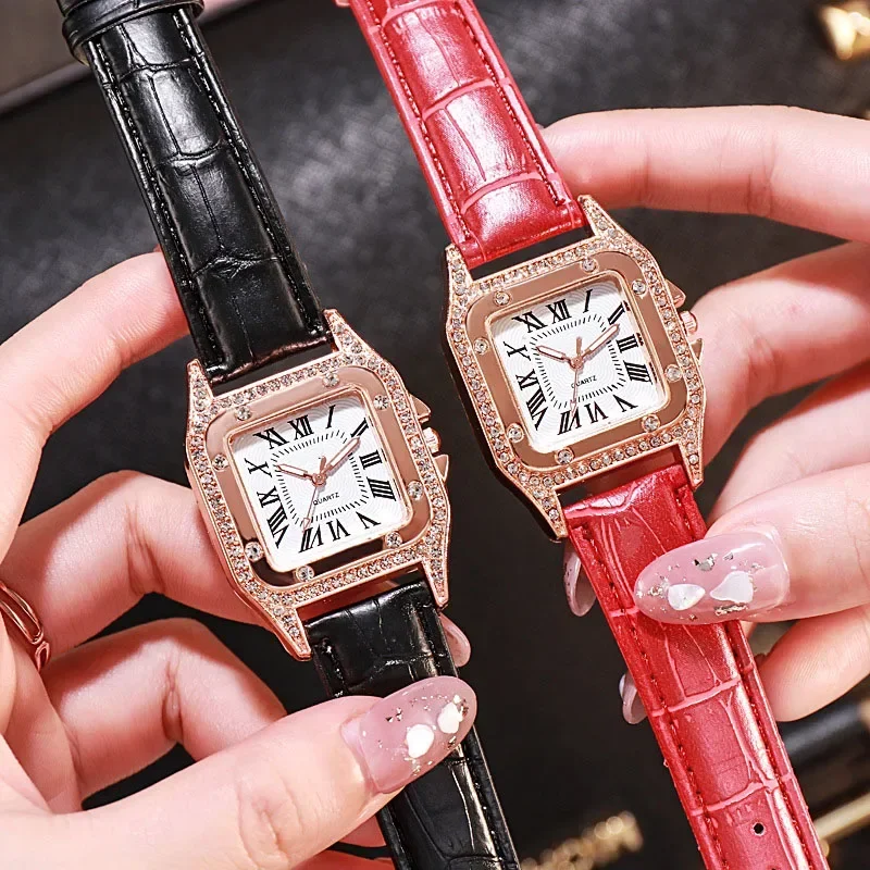 Casual Women Diamond Watch Starry Petal Bracelet Set Watches Ladies Leather Band Quartz Wristwatch Female Clock Zegarek Damski
