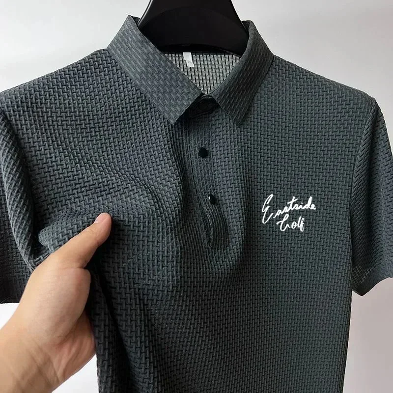 

Man Golf Shirts Summer Ice Silk Cool Lapel Polo Shirt Short Sleeve Tops Golf Clothing Mens Polo Shirts Business T-Shirts