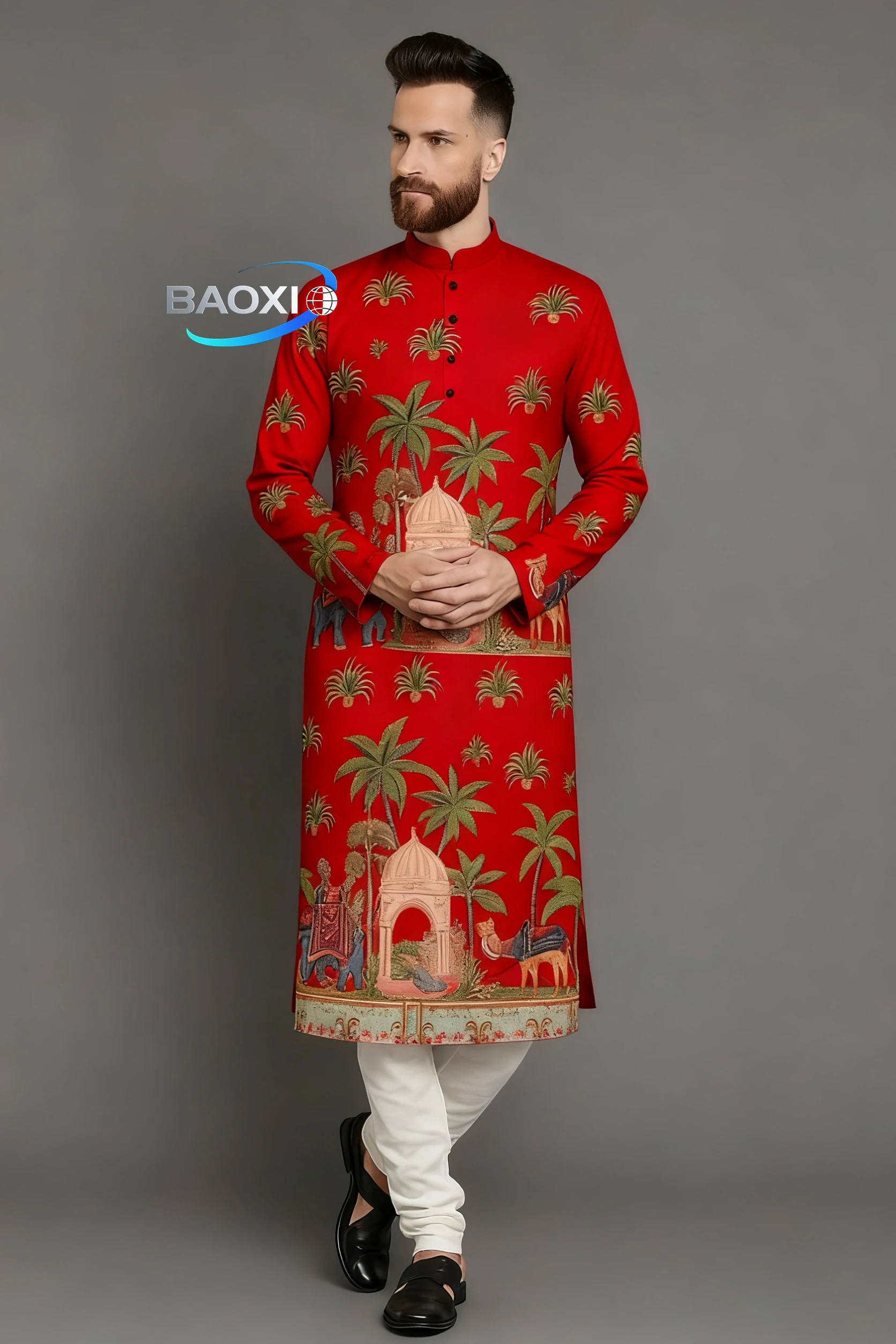 2025 bata regular de ajuste casual de moda kurtaasuha con estampado estampado para hombres adecuada para todas las ocasiones