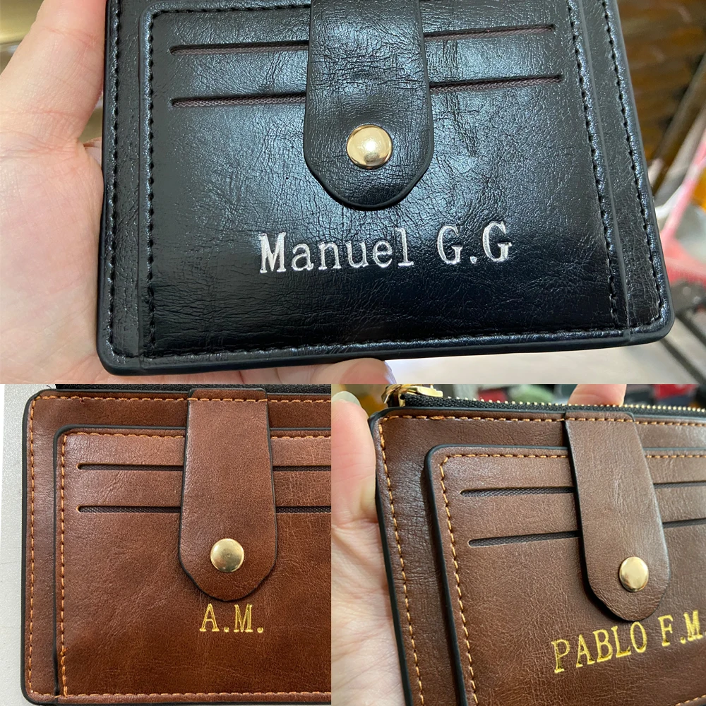 Portefeuille en cuir mince personnalisé pour hommes, porte-cartes de crédit, porte-cartes d'identité, poche à monnaie, sac à main d'affaires, nom gravé personnalisé, mode masculine porte carte bancaire