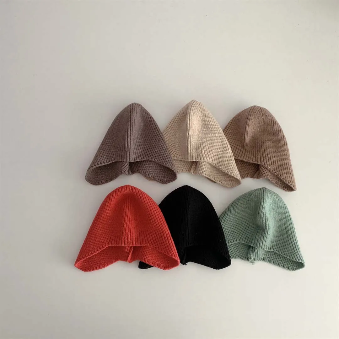 Gorro de punto para bebé, gorro suave de Color sólido, protección para los oídos, cálido, estilo coreano, Otoño, 2024