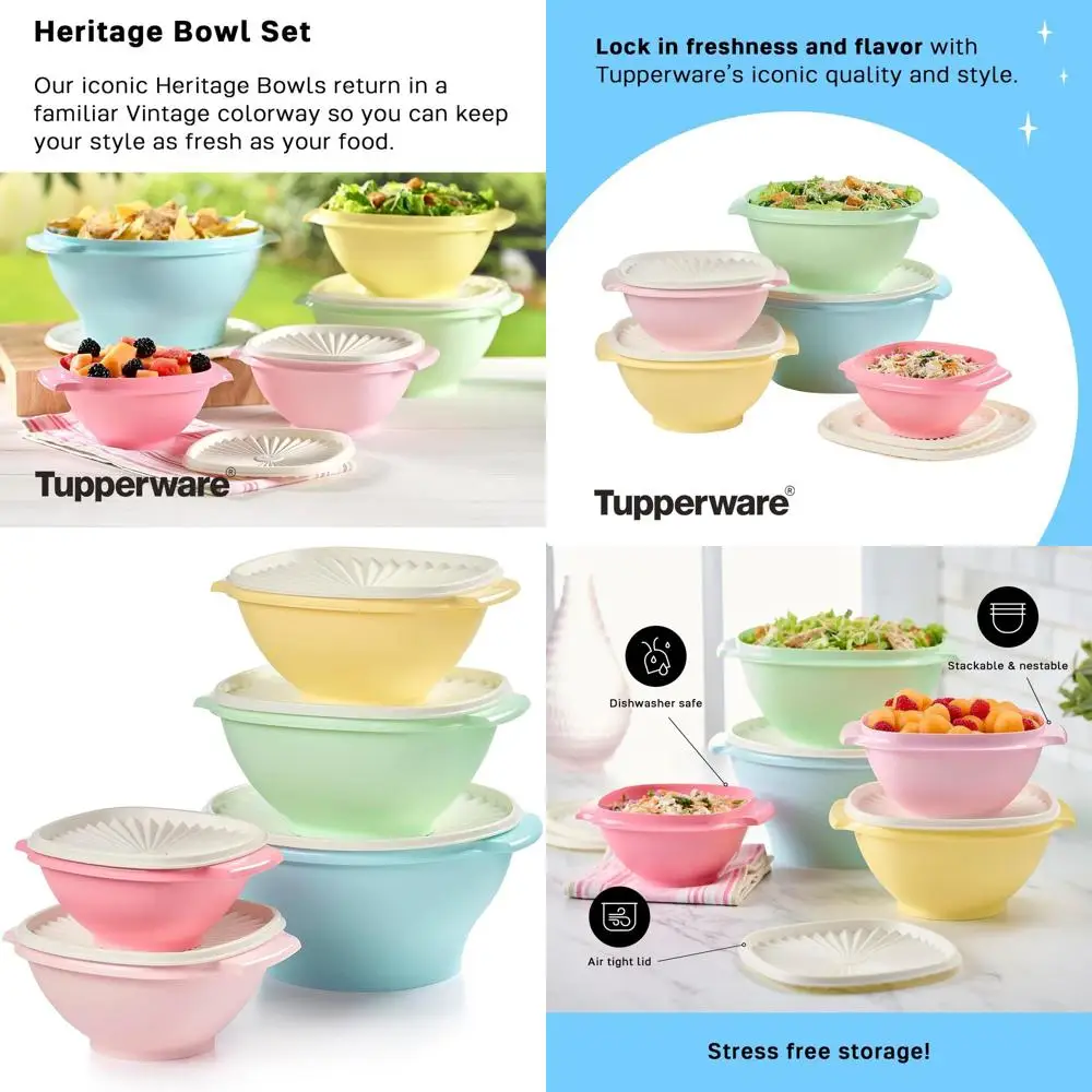 

Набор из 10 контейнеров для хранения продуктов в винтажном стиле с крышками, пригодных для мытья в посудомоечной машине, без BPA