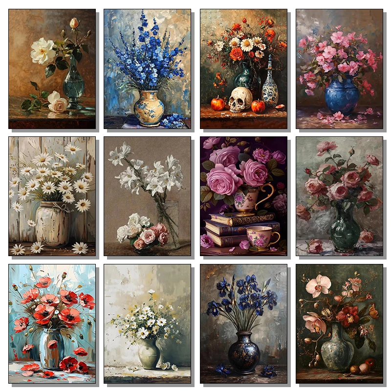 Vintage Still Life Flower Art Peony Calla Lily Rose Daisy Lilac Poster Canvas Paintings Wall Art Pictures Home Decor Frameless