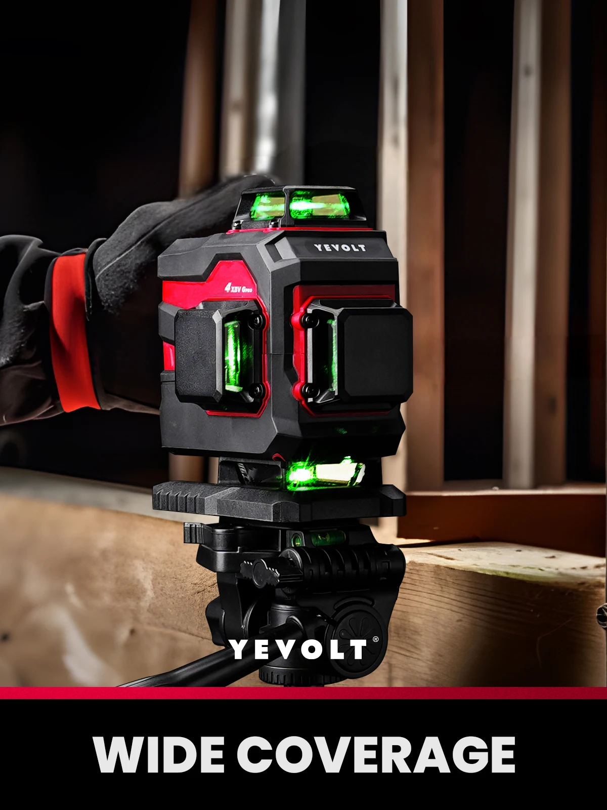 YEVOLT TP-YVGLL4XS16 4-Plane Green Laser Level 4D 16-Line Self-Leveling 360 Ground Line Horizontal & Vertical Tools -1.5m Tripod