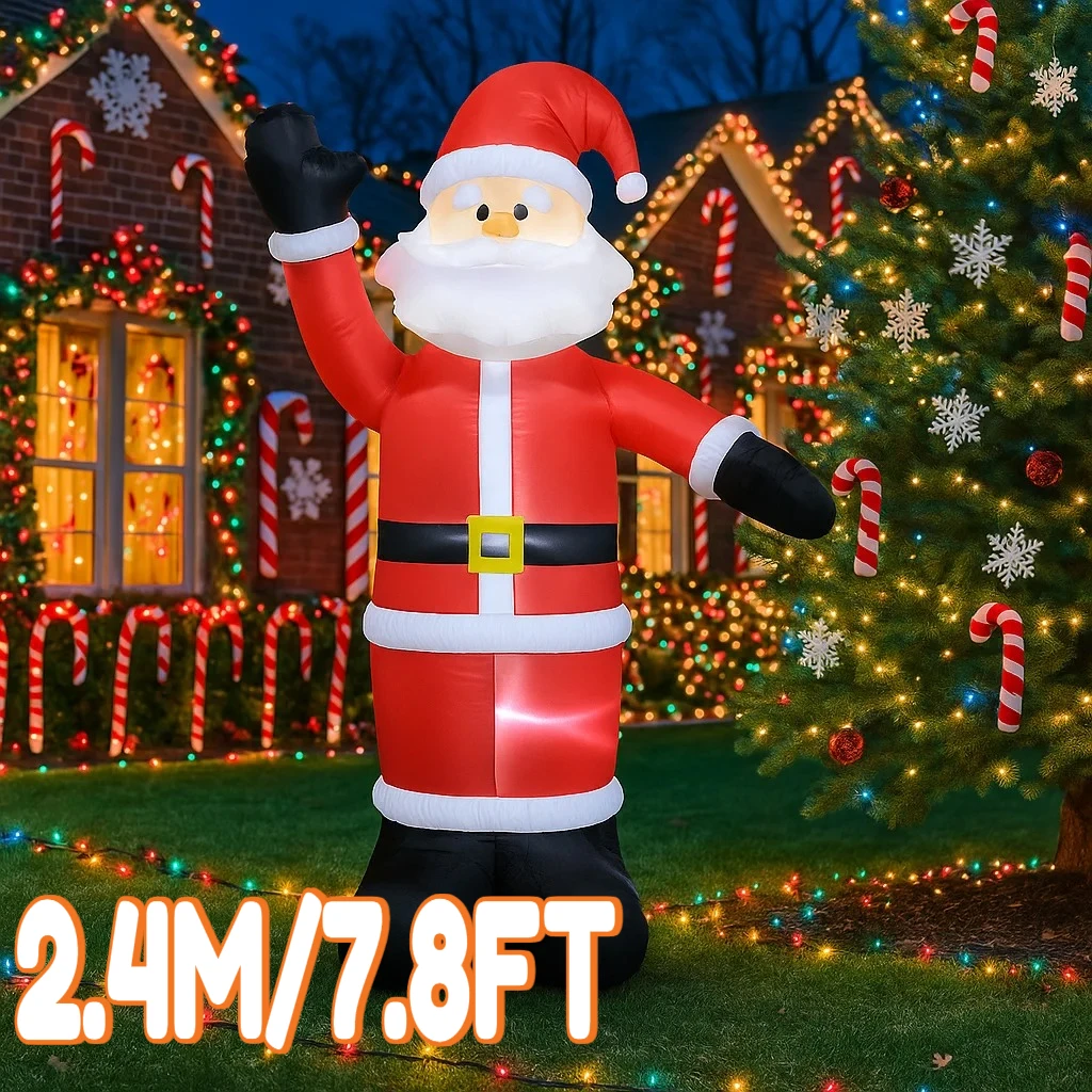 2.4M/7.8FT Inflatable Santa Claus Outdoor Holiday Lighting Decor Lights LED Home Decorations Yard Xmas Ornaments Supplies