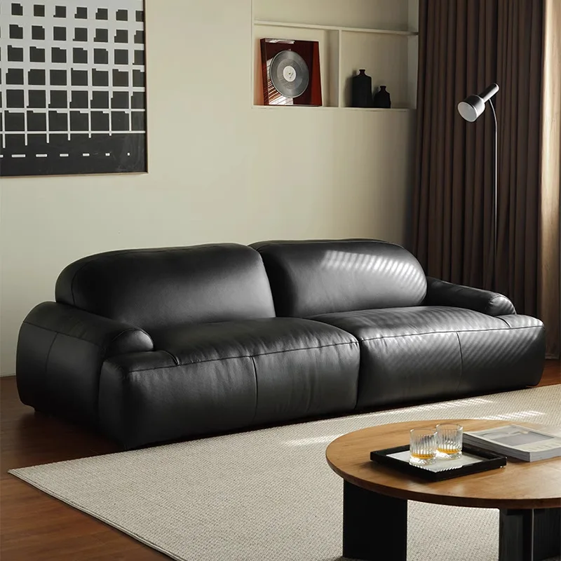 Leather sofa first layer cowhide small apartment living room straight row