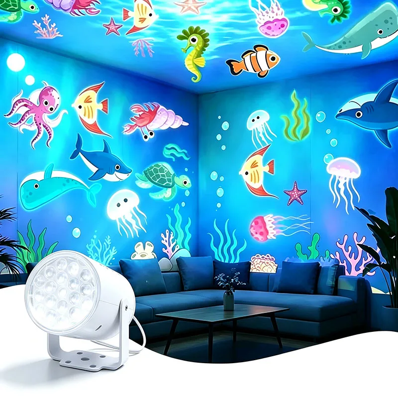 Christmas LED Projector Light, Dynamic Snowflake Stage Lamp, Kids Ocean Night Light for Bedroom Holiday Party