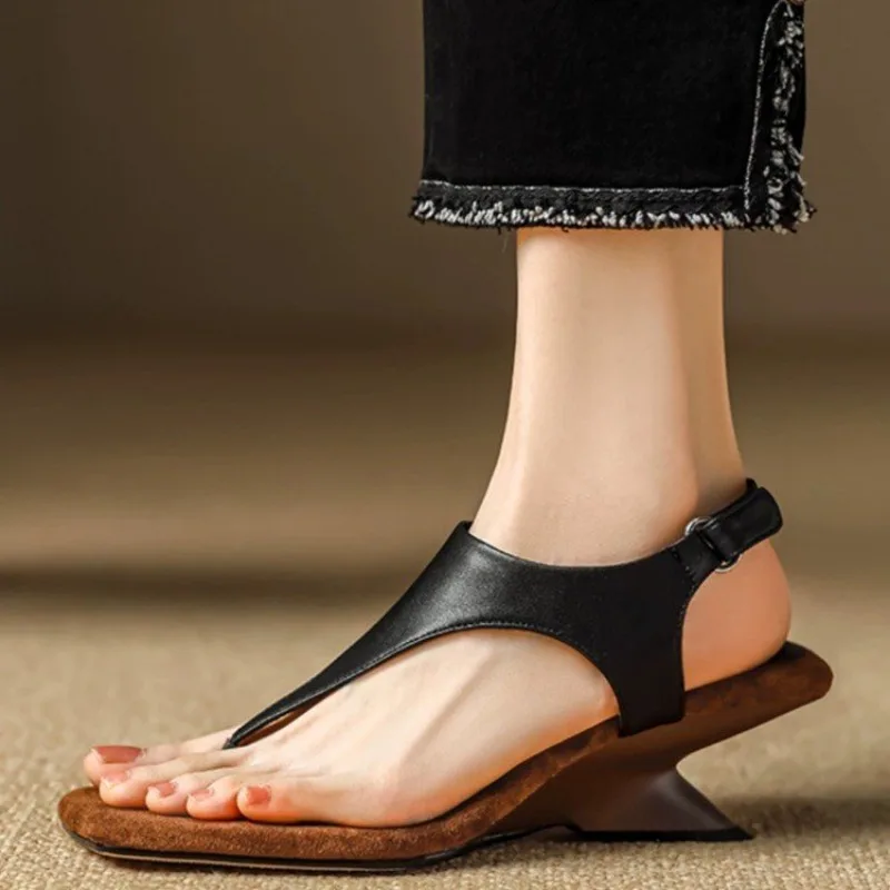 New 2024 Women's Sandals Summer New High Heels Square Head Clip Toe Abnormal-shaped Sandals Casual Fashion Comfortable Sandals